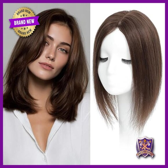 12 Inch Human Hair Topper for Thinning Hair, Mono Base with Clips